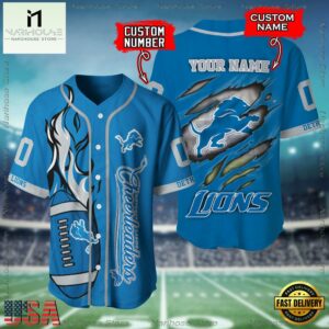 Custom Name And Number Detroit Lions NFL Football Team Baseball Jersey Shirt