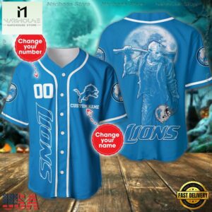 Custom Name And Number Detroit Lions NFL Horror 3D Baseball Jersey Shirt