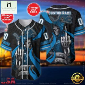 Custom Name And Number Detroit Lions NFL Skull Death 3D Baseball Jersey Shirt
