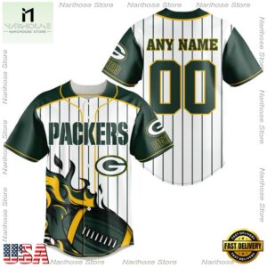 Custom Name And Number Green Bay Packers NFL 3D Baseball Jersey Shirt