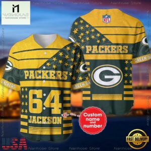 Custom Name And Number Green Bay Packers NFL American Flag Baseball Jersey Shirt