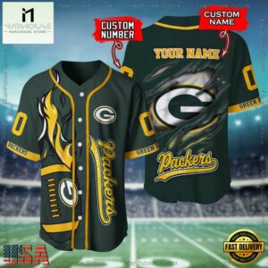 Custom Name And Number Green Bay Packers NFL Football Team Baseball Jersey Shirt