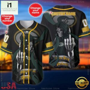 Custom Name And Number Green Bay Packers NFL Skull Death 3D Baseball Jersey Shirt