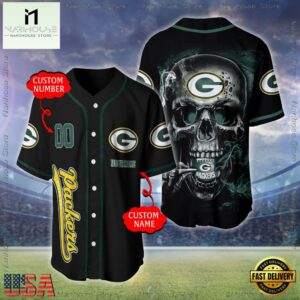 Custom Name And Number Green Bay Packers NFL Skull Face 3D Baseball Jersey Shirt