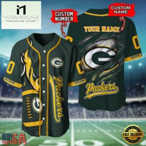 Custom Name And Number Green Bay Packers NFL Team Sport Baseball Jersey Shirt