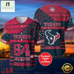 Custom Name And Number Houston Texans NFL American Flag Baseball Jersey Shirt