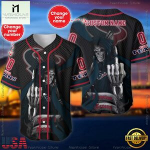Custom Name And Number Houston Texans NFL Skull Death 3D Baseball Jersey Shirt