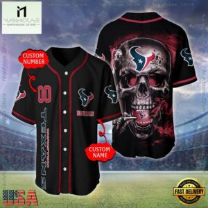 Custom Name And Number Houston Texans NFL Skull Face 3D Baseball Jersey Shirt