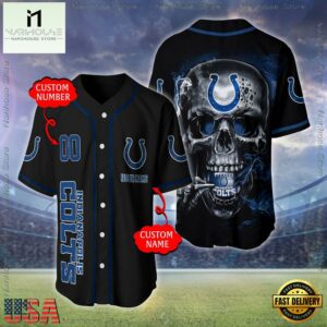 Custom Name And Number Indianapolis Colts NFL Skull Face 3D Baseball Jersey Shirt