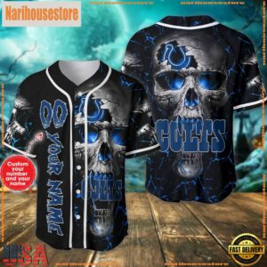 Custom Name And Number Indianapolis Colts NFL Team Skull Baseball Jersey Shirt