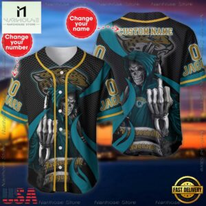 Custom Name And Number Jacksonville Jaguars NFL Skull Death 3D Baseball Jersey Shirt