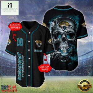 Custom Name And Number Jacksonville Jaguars NFL Skull Face 3D Baseball Jersey Shirt