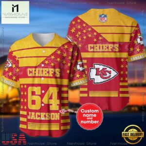 Custom Name And Number Kansas City Chiefs NFL American Flag Baseball Jersey Shirt