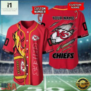 Custom Name And Number Kansas City Chiefs NFL Football Team Baseball Jersey Shirt