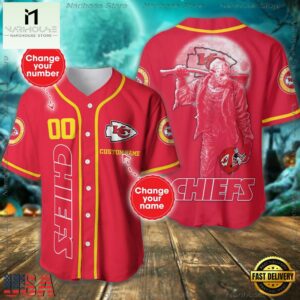 Custom Name And Number Kansas City Chiefs NFL Horror 3D Baseball Jersey Shirt