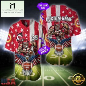 Custom Name And Number Kansas City Chiefs NFL Mascot US Flag Baseball Jersey Shirt
