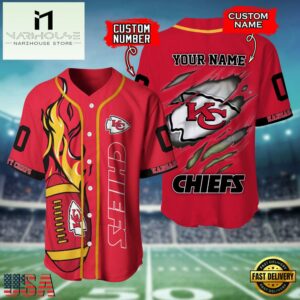 Custom Name And Number Kansas City Chiefs NFL Team Sport Baseball Jersey Shirt