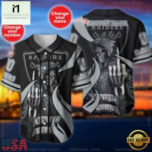 Custom Name And Number Las Vegas Raiders NFL Skull Death 3D Baseball Jersey Shirt