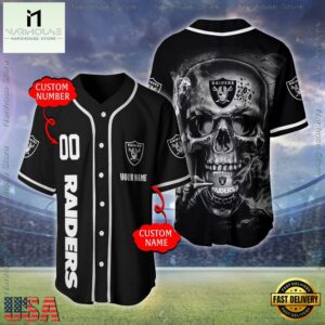 Custom Name And Number Las Vegas Raiders NFL Skull Face 3D Baseball Jersey Shirt