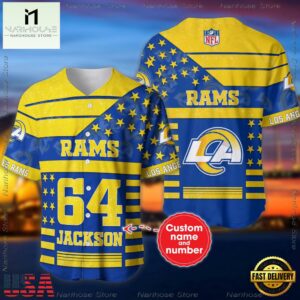 Custom Name And Number Los Angeles Rams NFL American Flag Baseball Jersey Shirt