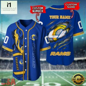 Custom Name And Number Los Angeles Rams NFL Football Team Baseball Jersey Shirt