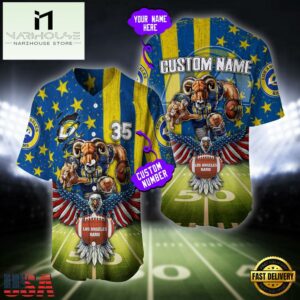 Custom Name And Number Los Angeles Rams NFL Mascot US Flag Baseball Jersey Shirt