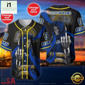 Custom Name And Number Los Angeles Rams NFL Skull Death 3D Baseball Jersey Shirt