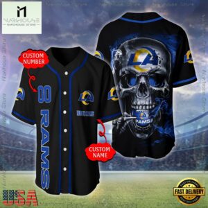 Custom Name And Number Los Angeles Rams NFL Skull Face 3D Baseball Jersey Shirt