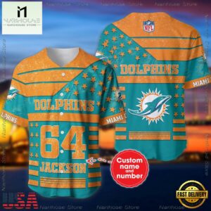 Custom Name And Number Miami Dolphins NFL American Flag Baseball Jersey Shirt