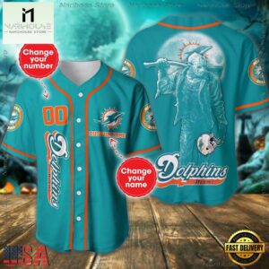 Custom Name And Number Miami Dolphins NFL Horror 3D Baseball Jersey Shirt