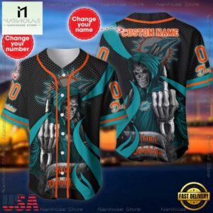 Custom Name And Number Miami Dolphins NFL Skull Death 3D Baseball Jersey Shirt