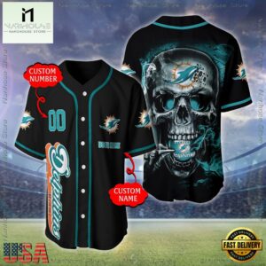 Custom Name And Number Miami Dolphins NFL Skull Face 3D Baseball Jersey Shirt