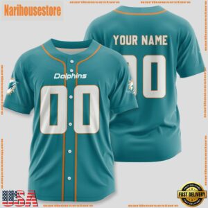 Custom Name And Number Miami Dolphins NFL Team Baseball Jersey