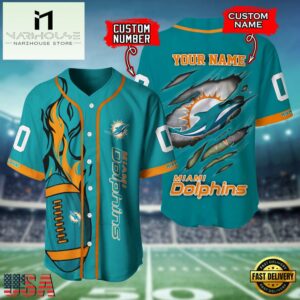 Custom Name And Number Miami Dolphins NFL Team Sport Baseball Jersey Shirt