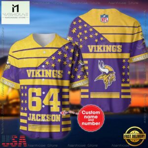 Custom Name And Number Minnesota Vikings NFL American Flag Baseball Jersey Shirt
