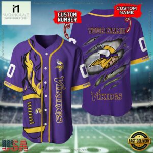 Custom Name And Number Minnesota Vikings NFL Football Team Baseball Jersey Shirt