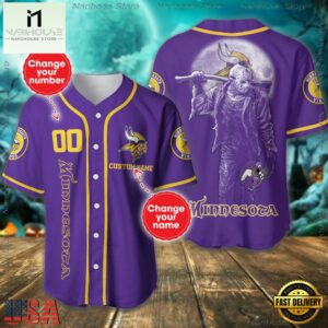 Custom Name And Number Minnesota Vikings NFL Horror 3D Baseball Jersey Shirt