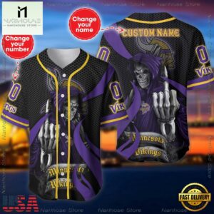 Custom Name And Number Minnesota Vikings NFL Skull Death 3D Baseball Jersey Shirt