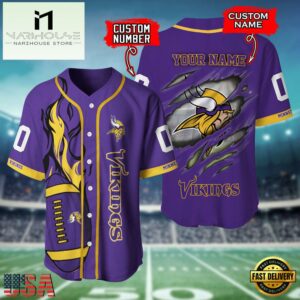 Custom Name And Number Minnesota Vikings NFL Team Sport Baseball Jersey Shirt