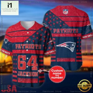 Custom Name And Number New England Patriots NFL American Flag Baseball Jersey Shirt