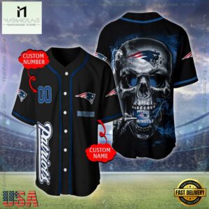 Custom Name And Number New England Patriots NFL Skull Face 3D Baseball Jersey Shirt
