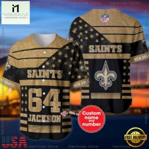 Custom Name And Number New Orleans Saints NFL American Flag Baseball Jersey Shirt