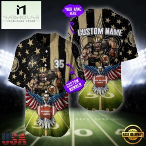 Custom Name And Number New Orleans Saints NFL Mascot US Flag Baseball Jersey Shirt