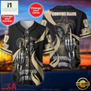 Custom Name And Number New Orleans Saints NFL Skull Death 3D Baseball Jersey Shirt