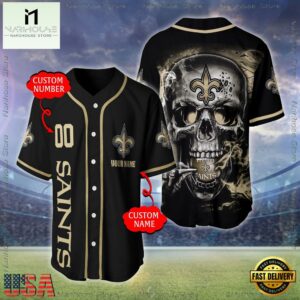 Custom Name And Number New Orleans Saints NFL Skull Face 3D Baseball Jersey Shirt