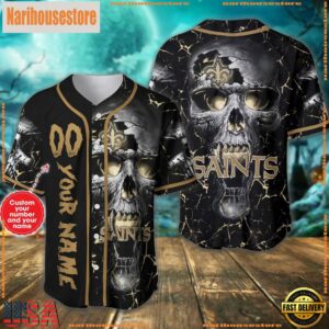 Custom Name And Number New Orleans Saints NFL Team Skull Baseball Jersey Shirt