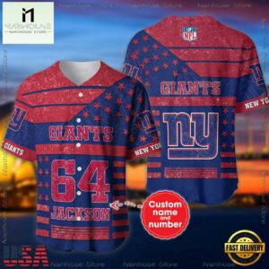 Custom Name And Number New York Giants NFL American Flag Baseball Jersey Shirt