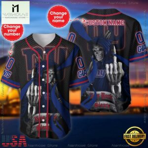 Custom Name And Number New York Giants NFL Skull Death 3D Baseball Jersey Shirt