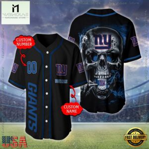 Custom Name And Number New York Giants NFL Skull Face 3D Baseball Jersey Shirt