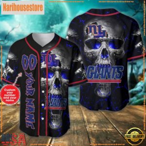 Custom Name And Number New York Giants NFL Team Skull Baseball Jersey Shirt